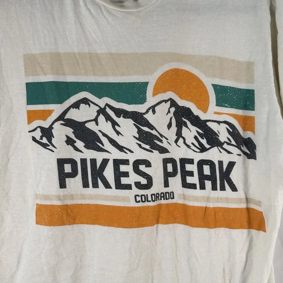 Pikes Peak Colorado Shirt Mens Medium White Graphic Print Crew Neck Short Slee - Picture 4 of 9
